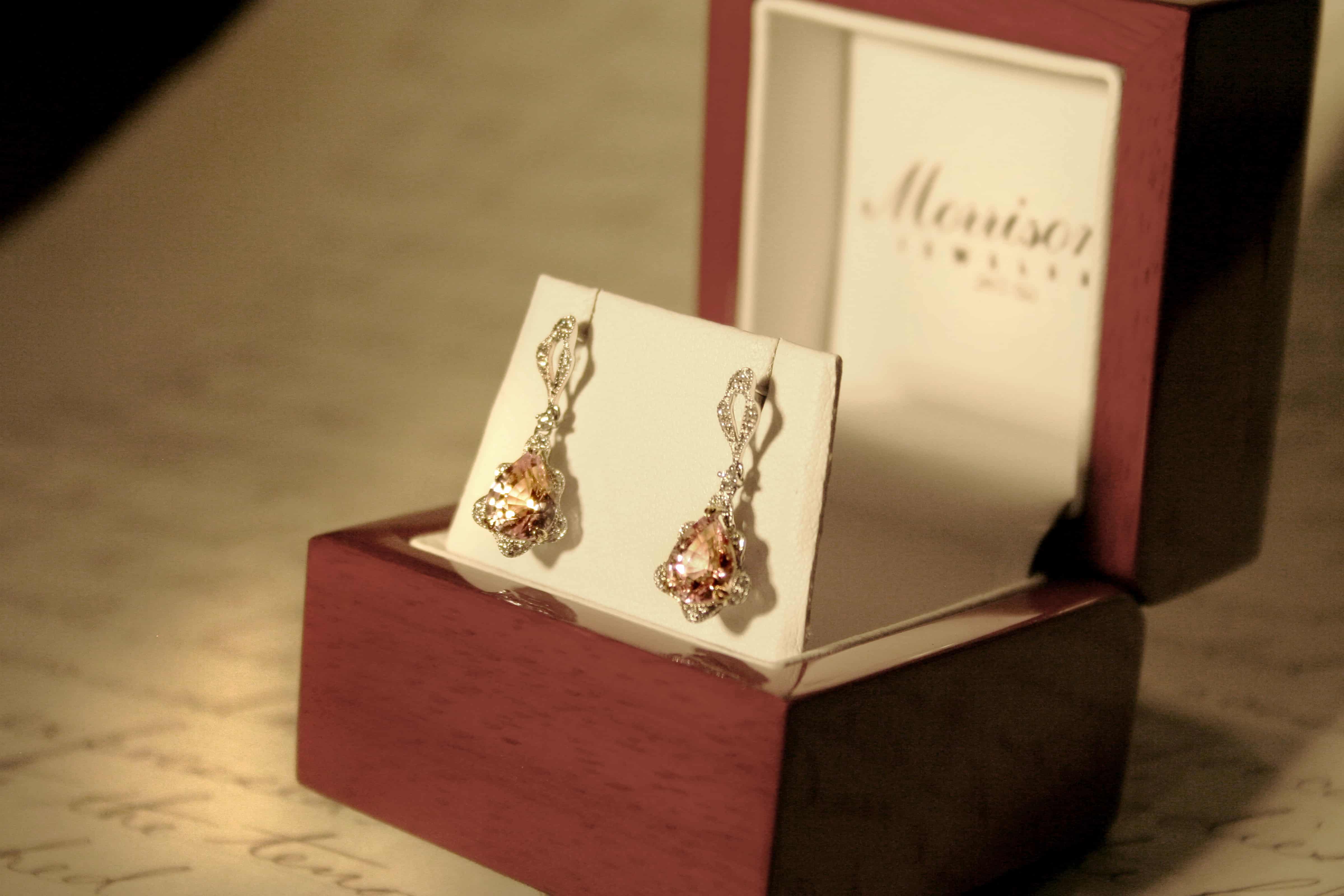 Pink Saphire Earrings in Box w Letter