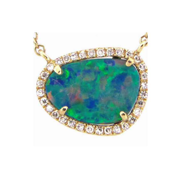 Black opal pendant tiny diamond halo