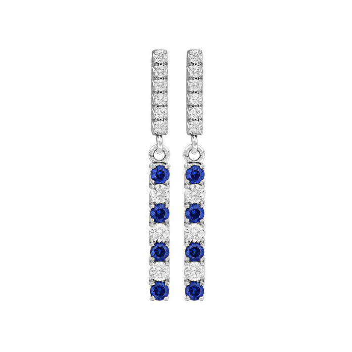 Blue Sapphire Diamond bar drop earrings