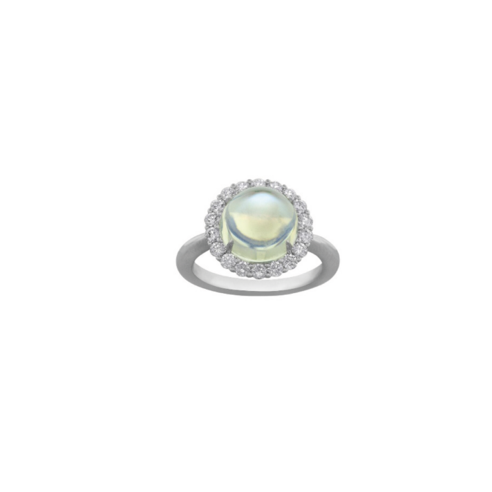 Gem quality moonstone diamond halo ring