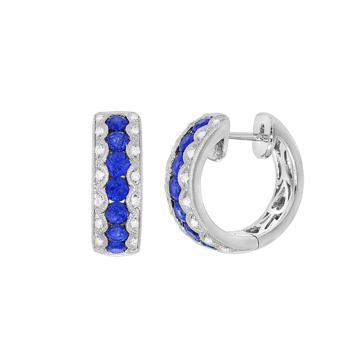 Huggie Style Blue Sapphire Hoop Earring