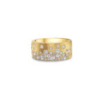 cigar style gold ring with diamonds