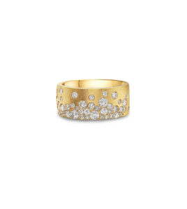 cigar style gold ring with diamonds