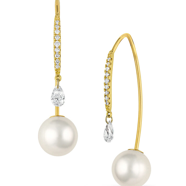 Diamond Earrings with Pearl Base
