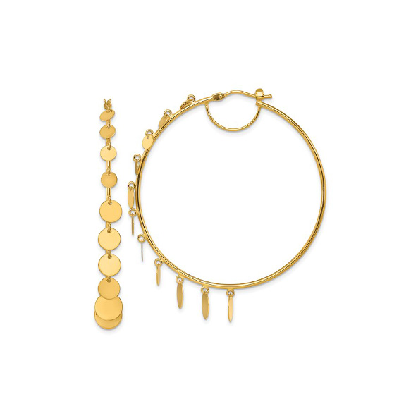 14kt Gold Hoop Earrings with Articulating Gold Disks