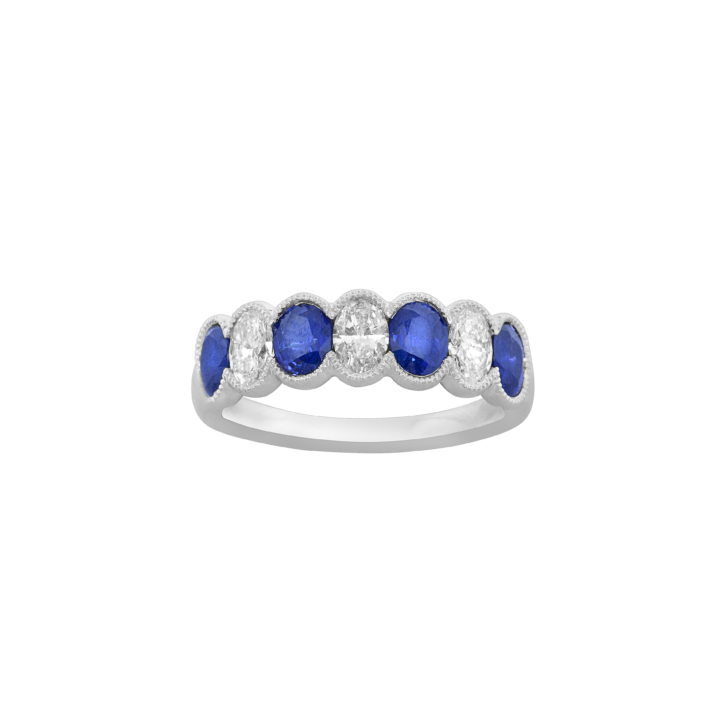 Alternating Oval Sapphire and Diamond Ring