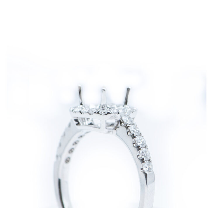 18kt White Gold Halo Mounting with Side Diamonds