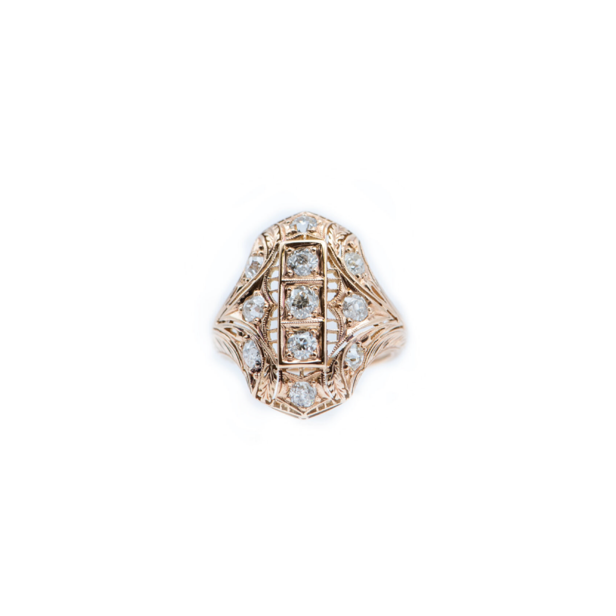 Gold Vintage Estate Ring with Mine-Cut Diamonds