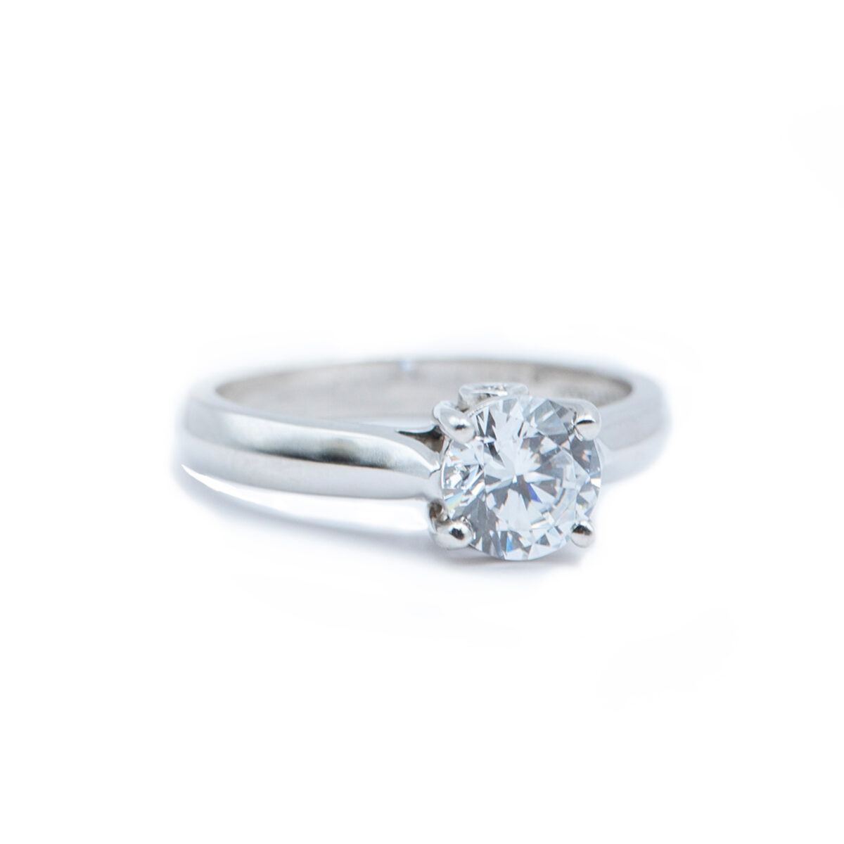 Platinum Ring with CZ Center and 2 Side Diamonds 3