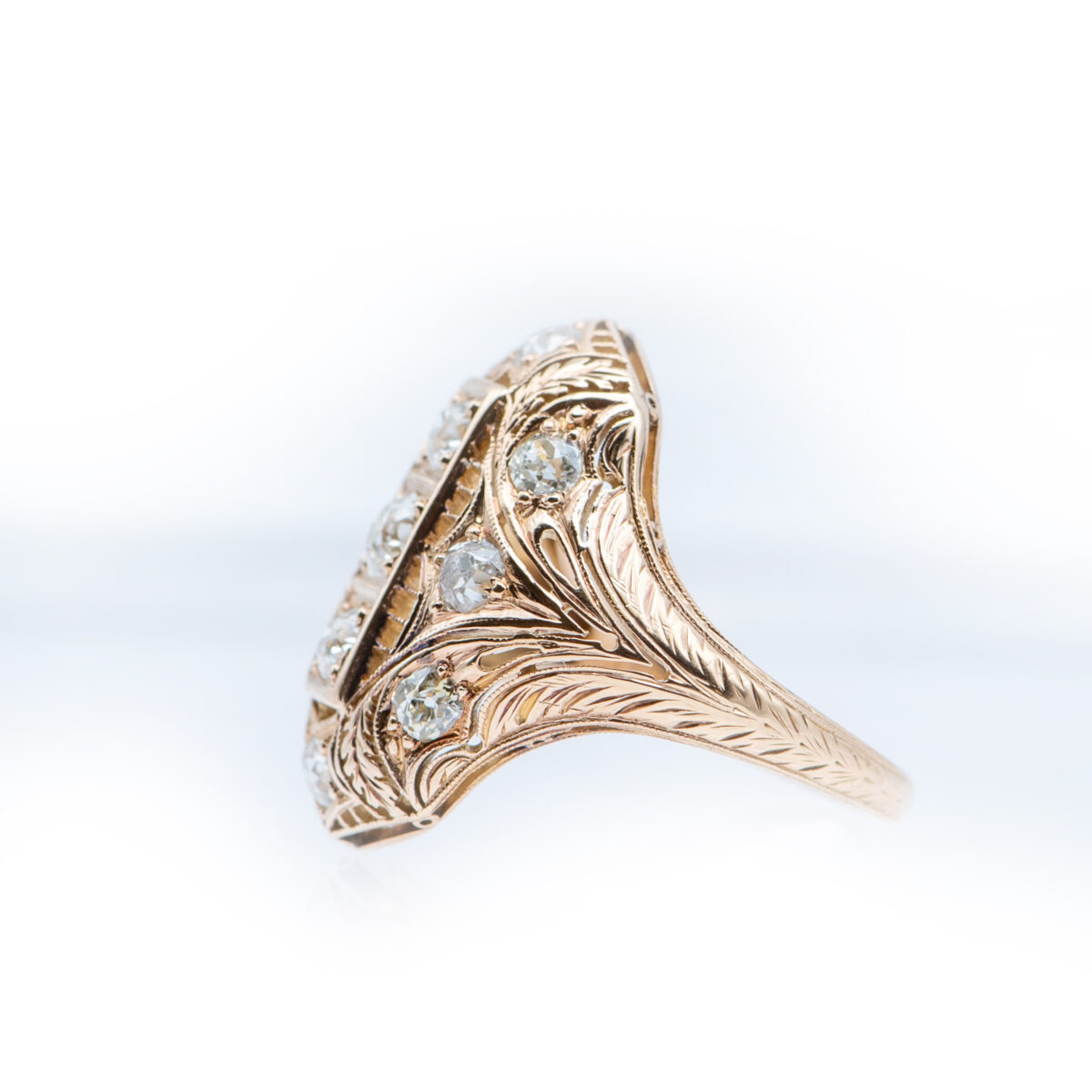 Gold Vintage Estate Ring with Mine-Cut Diamonds2