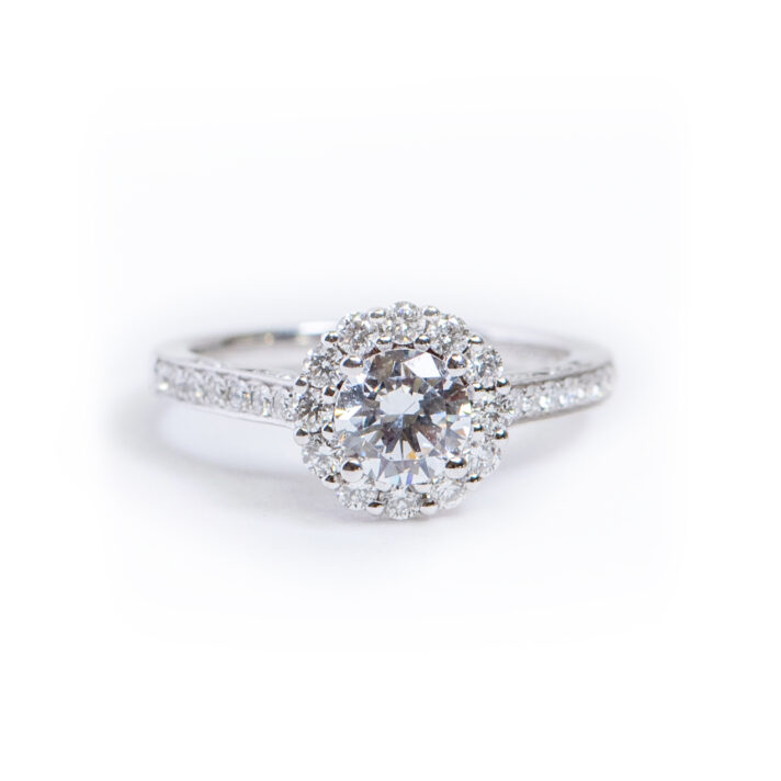 Halo Style Ring with Side Diamonds and CZ Center Stone 2
