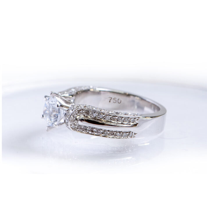 White Gold Ring with Side Diamonds and CZ Center 2