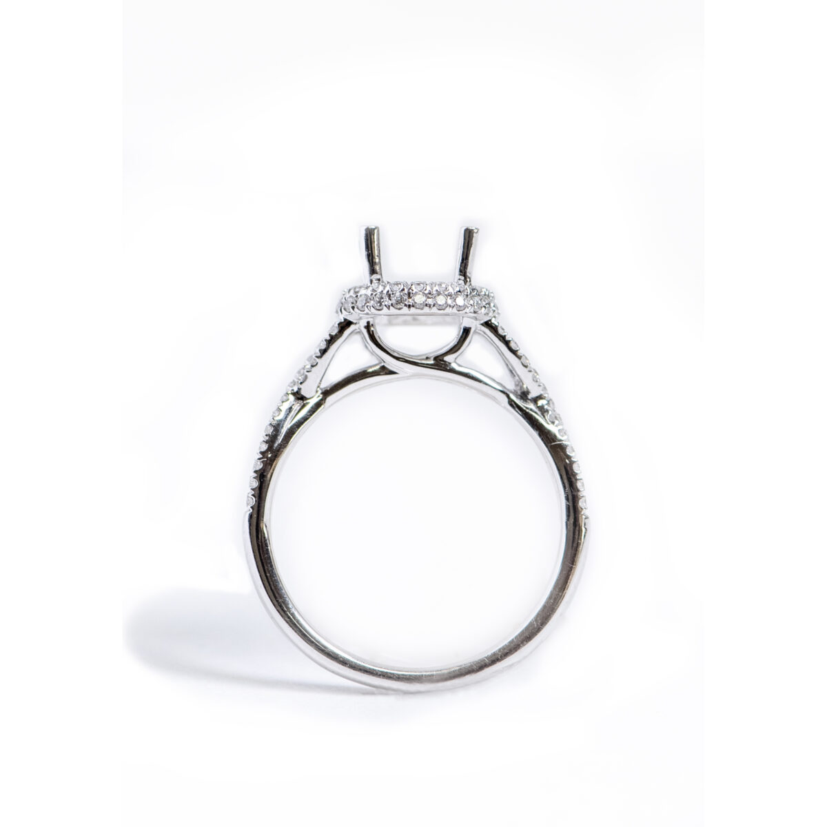 White Gold Halo Style Mounting with Side 2 Diamonds